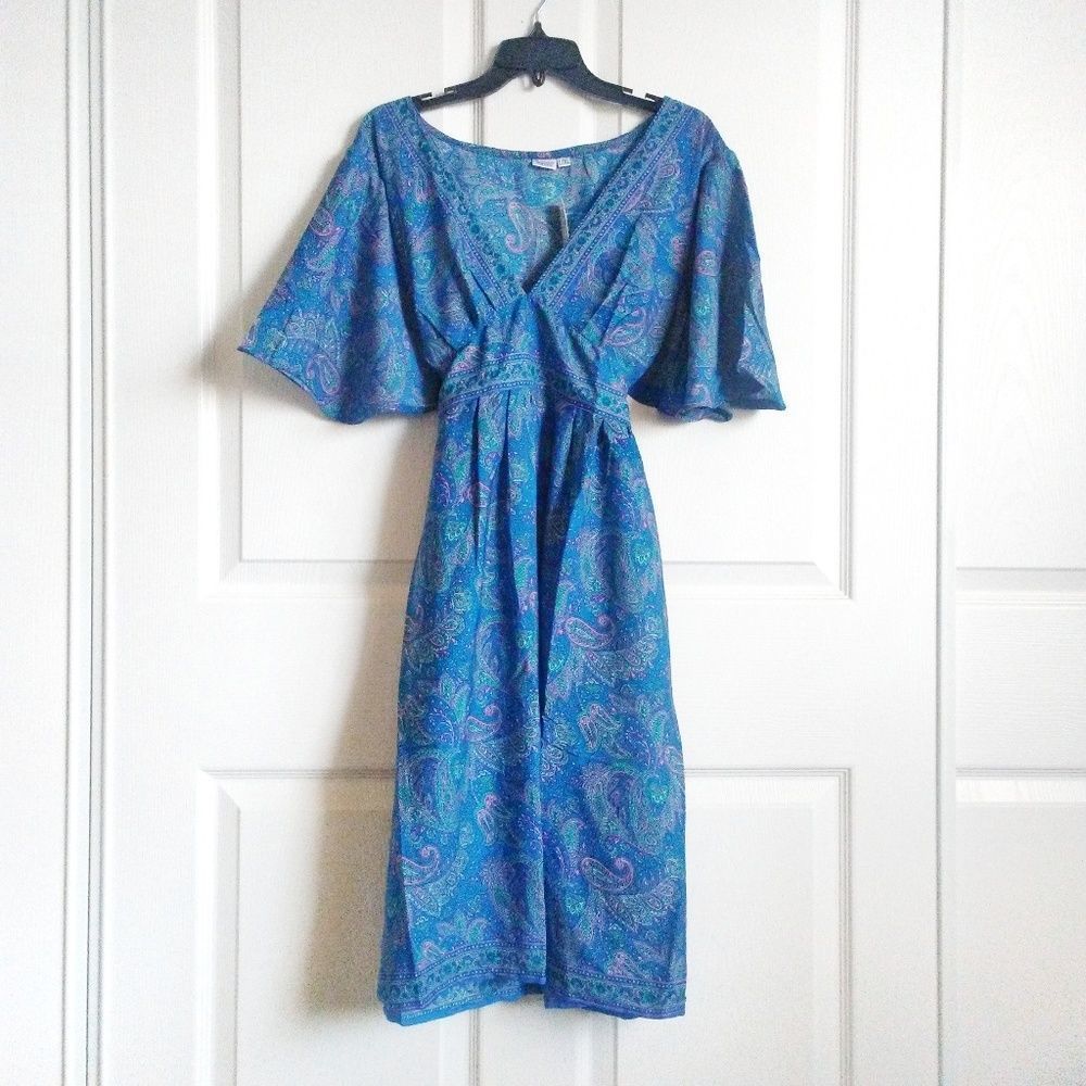 NWT Paisley Floral Print Kimono Dress in Blue